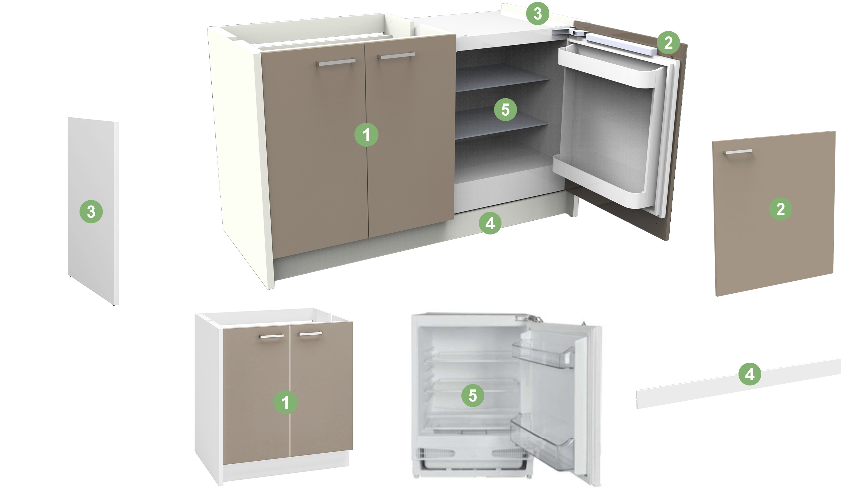 Cuisinette Onelia 140 ouvert argile